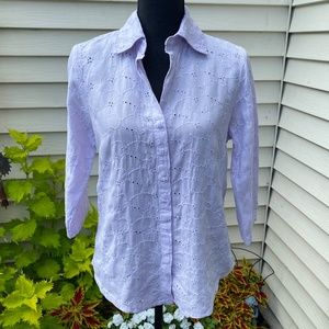 JOHNNY WAS Lavender Eyelet Blouse, Size Medium